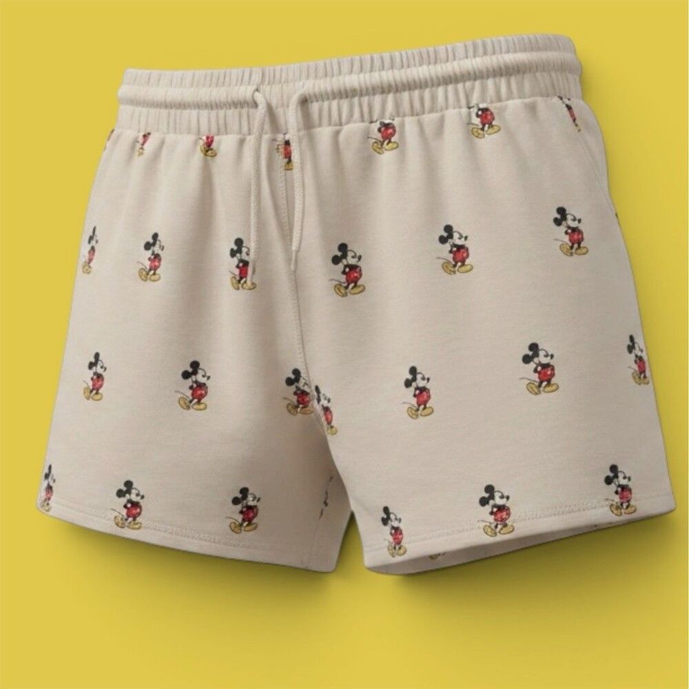 Disney Mickey Mouse Lounge Shorts Womens 1X Ivory Allover Print Drawstring